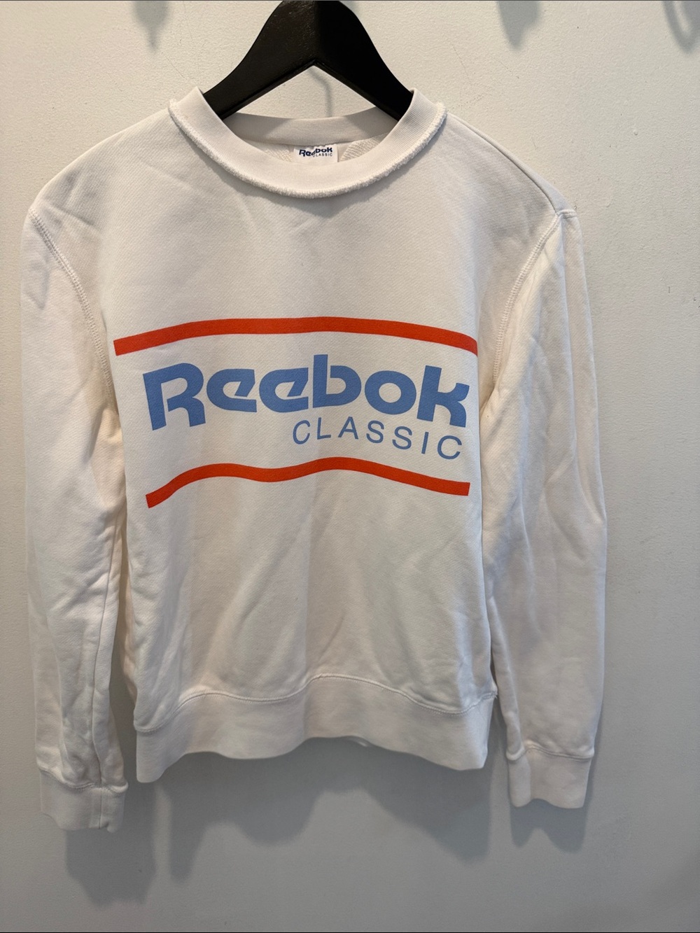 Reebok White Crewneck Sweatshirt with Blue & Orange Logo